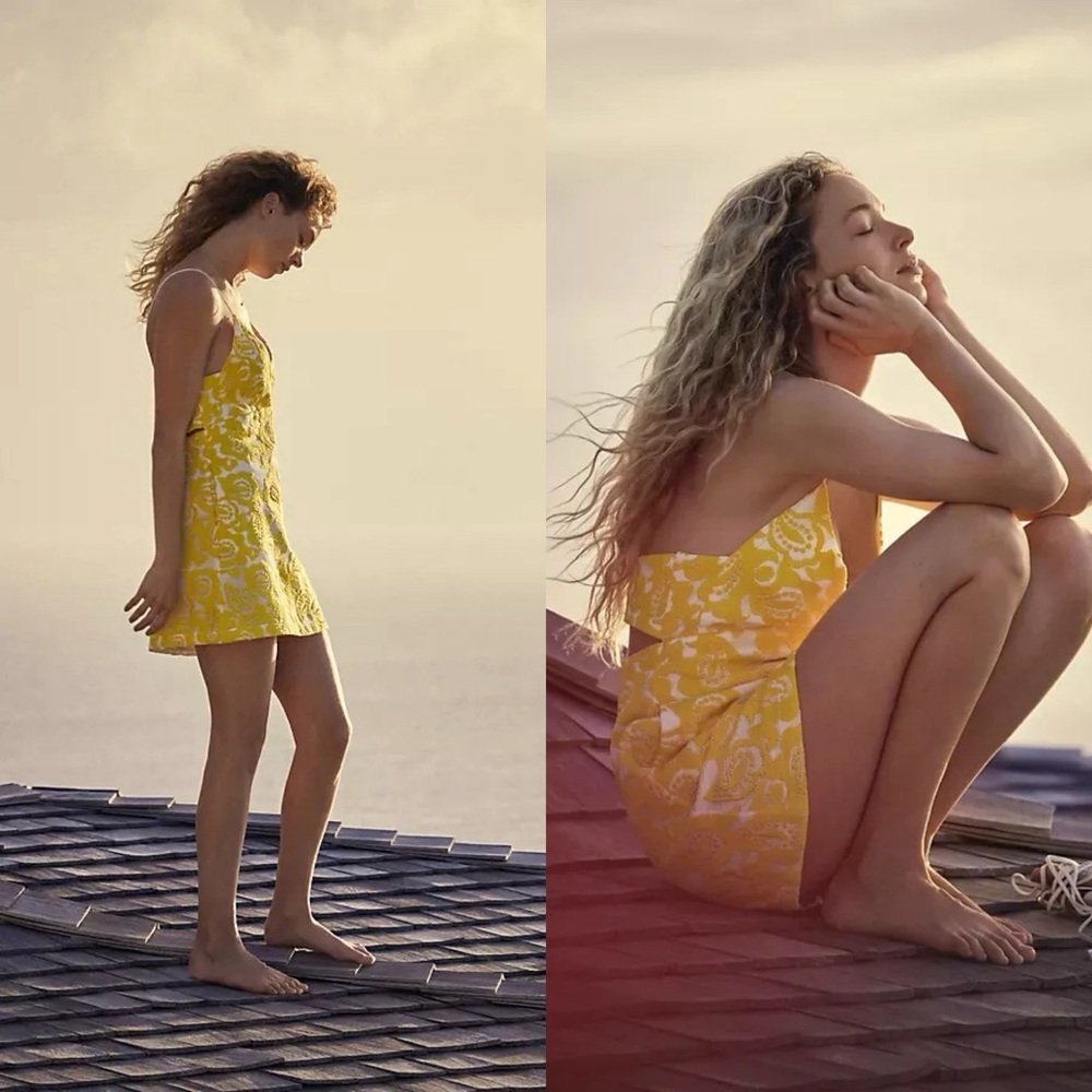 Anthropologie / NWT Maeve Strappy lace mini dress yellow